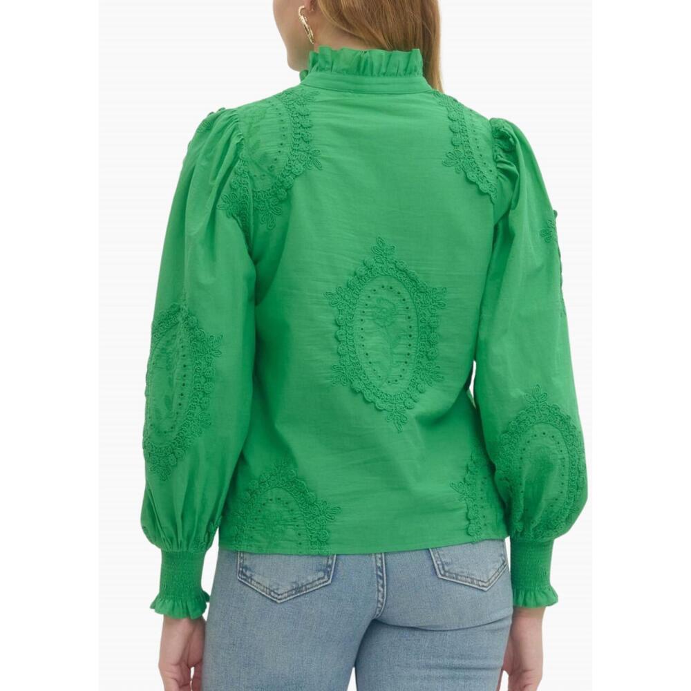 NEW ENTRO susie embroidered top in green - Picture 3 of 5